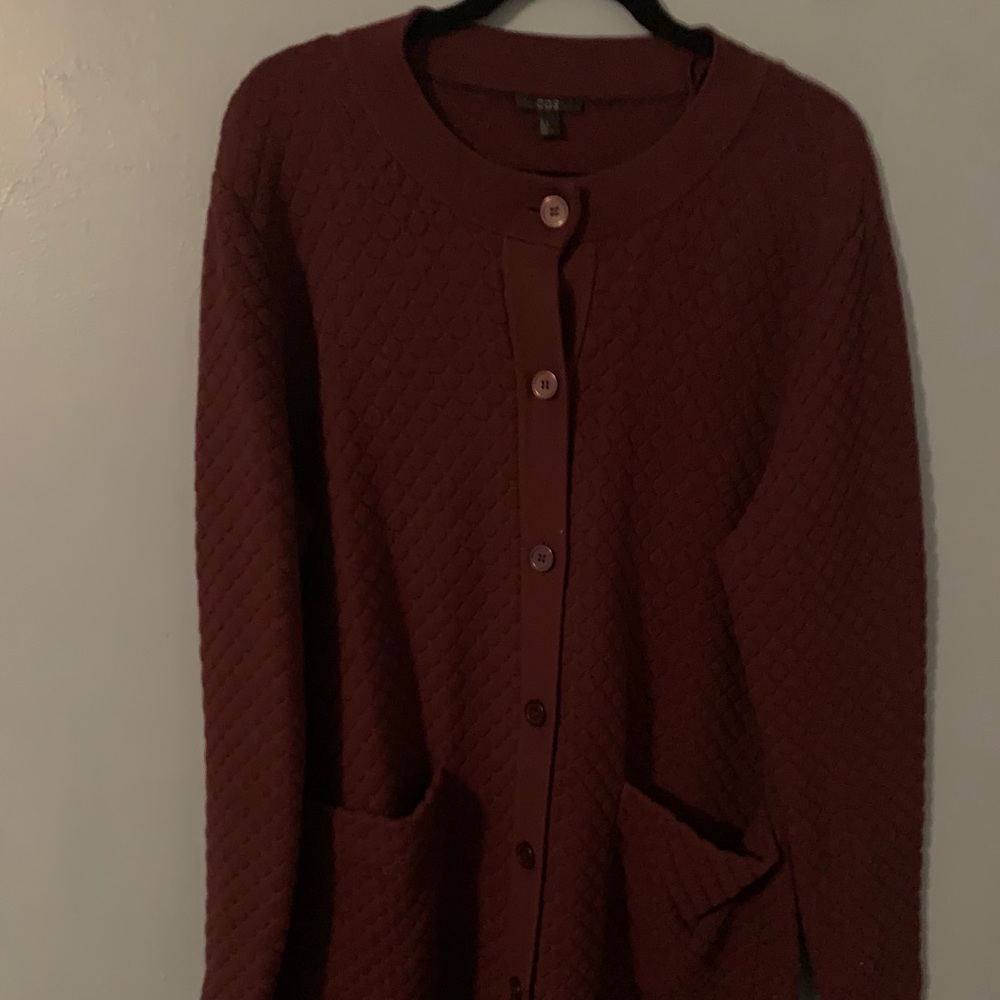 COS Red Waffled Minimalist A-Shape Long Cardigan